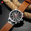 Curren 8291 Hot Sale Men Quartz Watch Chronograph Wristwatch Sports Military Leather Strap Waterproof